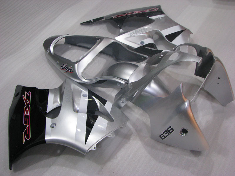 Kit de carénage argent et noir style usine - NINJA ZX-6R 00-02