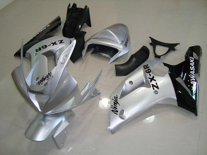Kit de carénage argent et noir style usine - NINJA ZX-6R 03-04