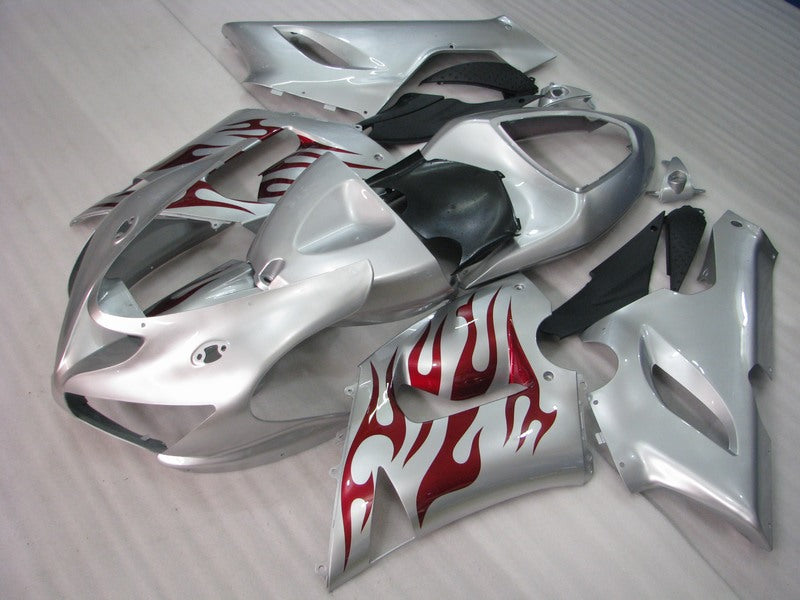 Kit de carénage flamme argent et rouge - NINJA ZX-6R 05-06