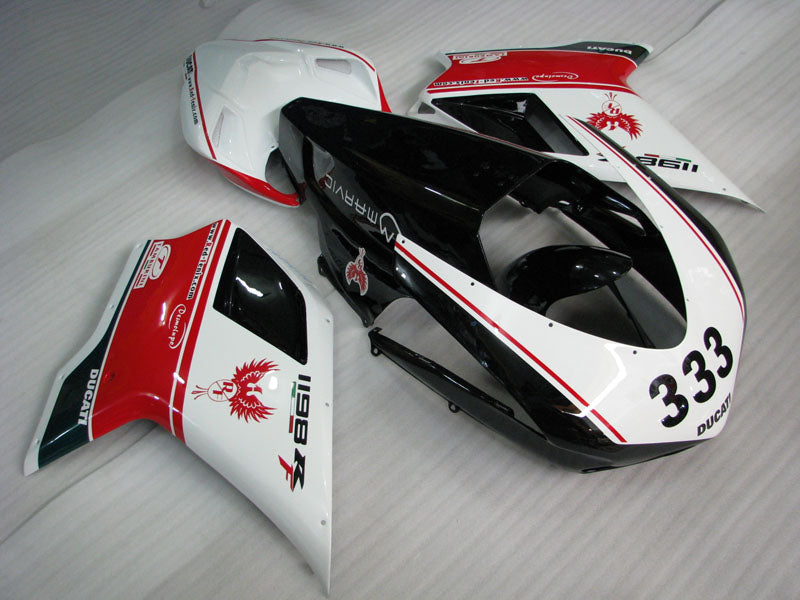 Number 333 Black and White Red Factory Style - Ducati 1198 07-11 Fairing Kit (Single Passenger Seat)
