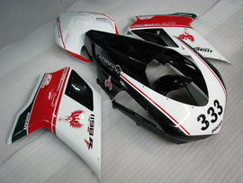 Number 333 Black and White Red Factory Style - Ducati 1198 07-11 Fairing Kit (Single Passenger Seat)