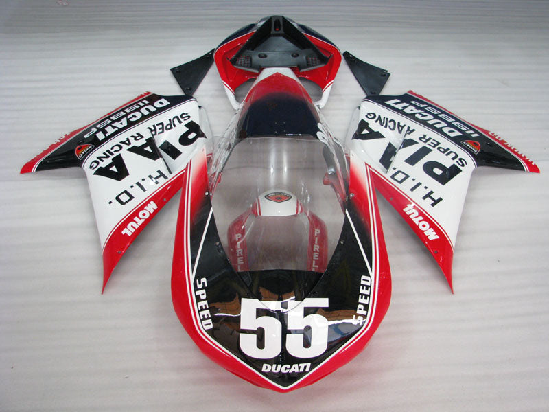 Number 55 Red and White Black MOTUL - Ducati 1198 07-11 Fairing Kit (Single Passenger Seat)