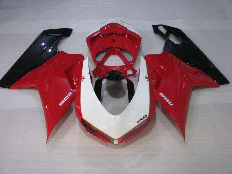 Red and White Black Factory Style - Ducati 1198 07-11 Fairing Kit