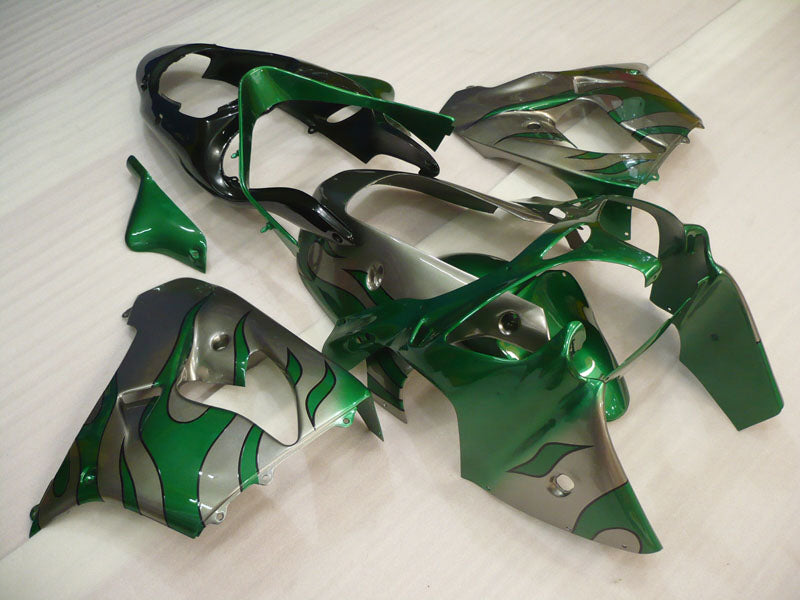 Silver and Green Flame - NINJA ZX-9R 00-01 Fairing Kit
