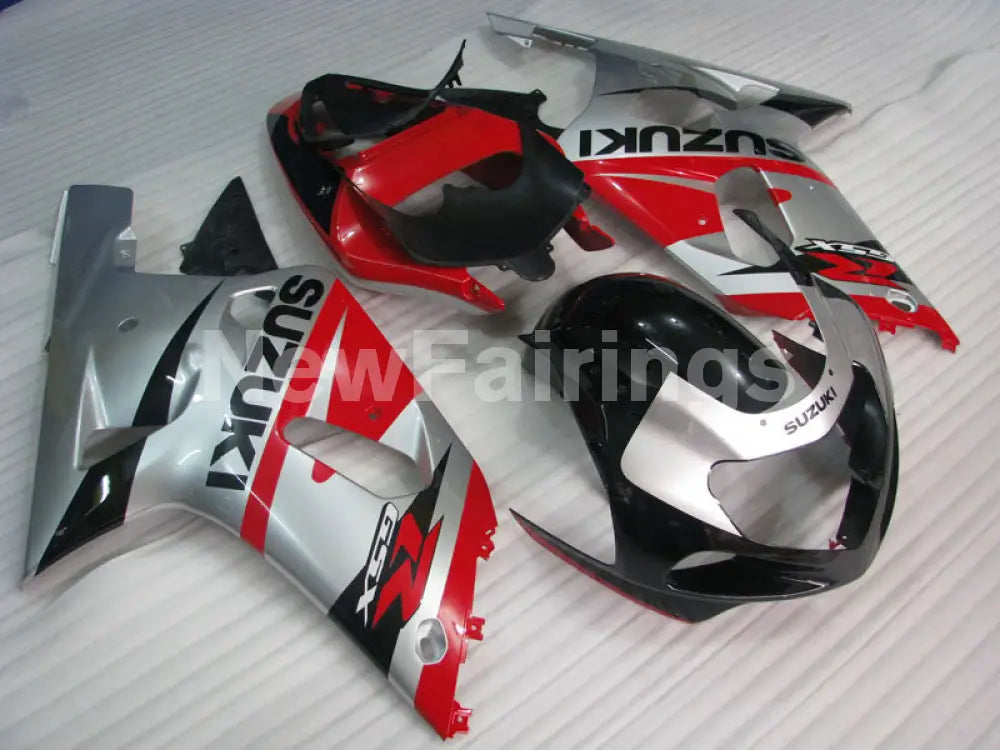 Silver and Red Black Factory Style - GSX-R600 01-03 Fairing Kit